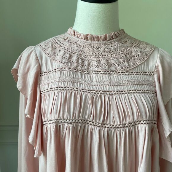 Grace + Karma Pink Babydoll Swing Long Sleeve Blouse M - Picture 2 of 9